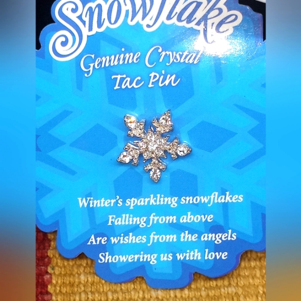 Vintage Genuine Crystal Snowflake pin back Lapel Pin Christmas Jewelry s